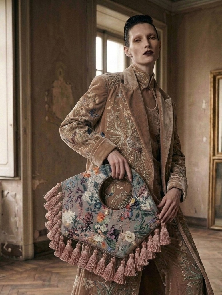[FORGET ME NOT] Autumn Floral Velvet & Tassels bag